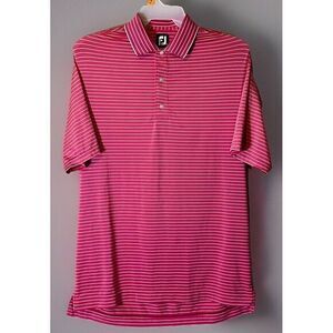 FootJoy FJ Mens Golf Polo‎ Shirt Size Med Pink Lime Green Striped Short Sleeve